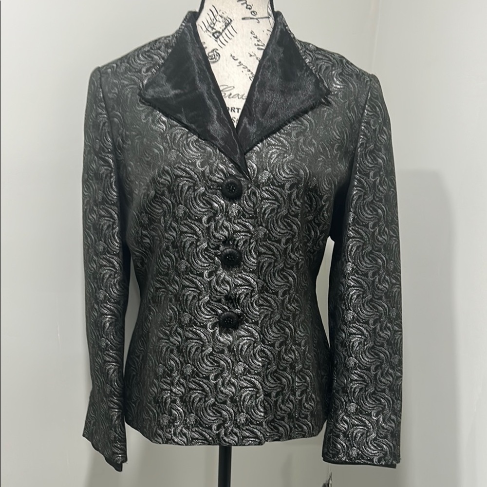 Le Suit Black Metallic Blazer 14P NWT - Sheer Collar Career Jacket